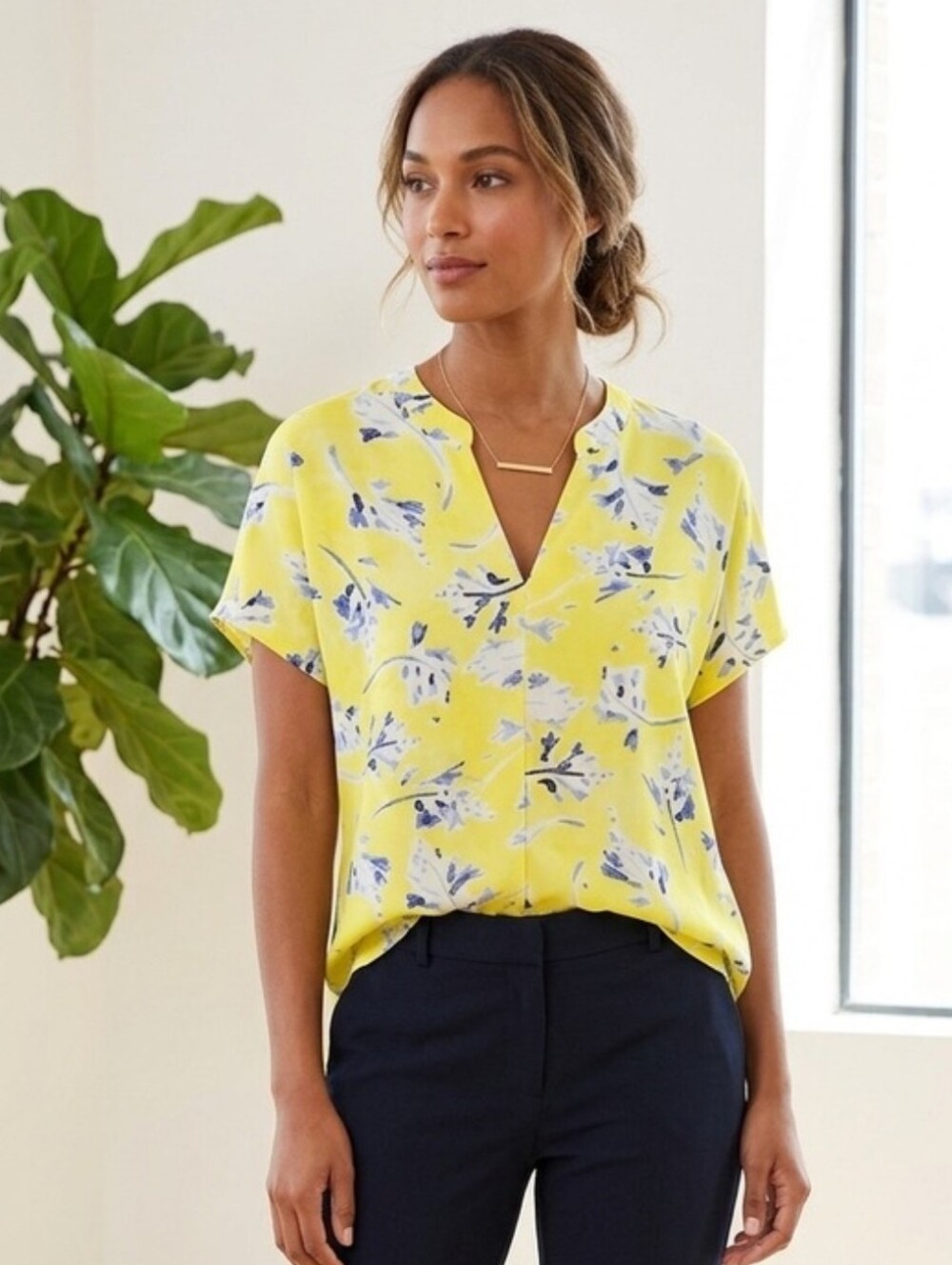 CAbi Stevie Sunny Days Yellow Floral Blouse